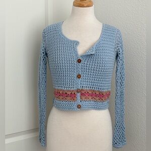 Hand Crochet Cropped Cardigan Sweater‎ XS/S Coquette Cottagecore Boho Granny